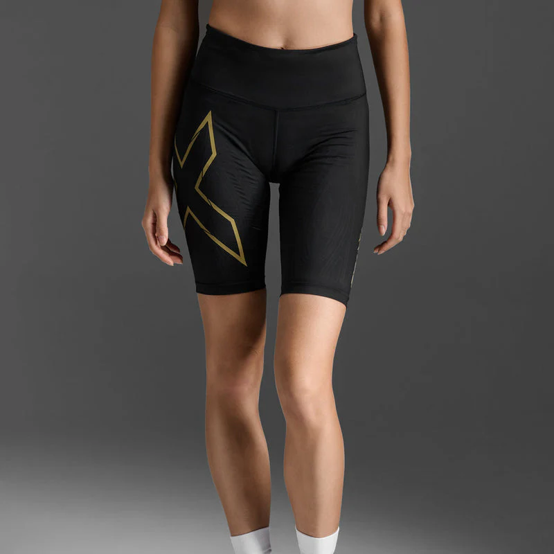 2XU Light Speed Mid-Rise Compression Shorts Womens Black/Gold