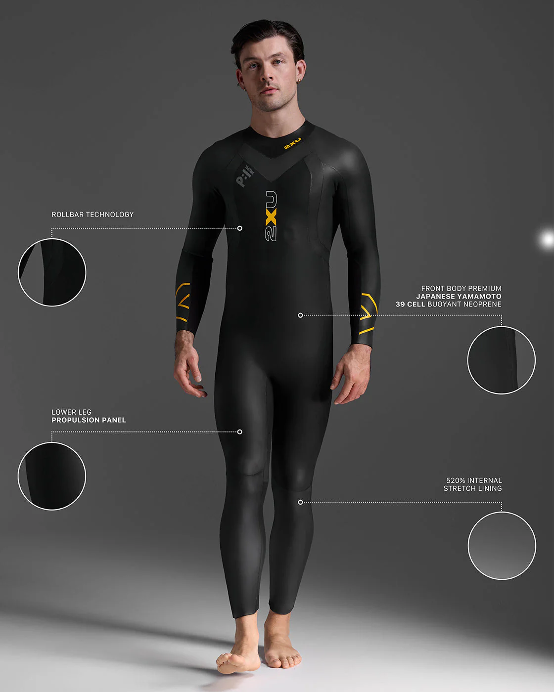 2XU Propel P:1 Wetsuits Mens - Black/Ambition - Image 3