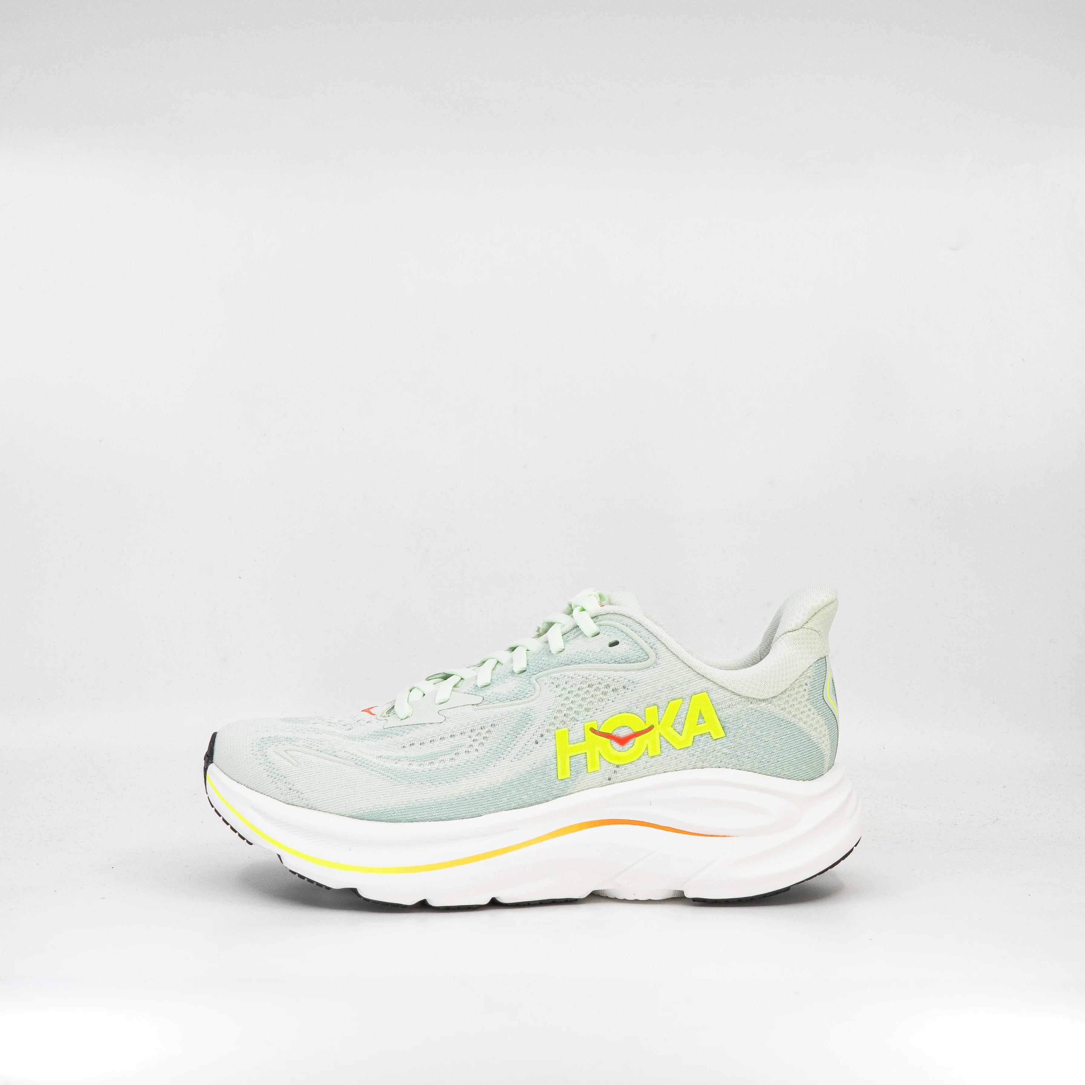 Hoka Clifton 10 (D wide) Womens Sea Glass/ Neon Flame - Image 2