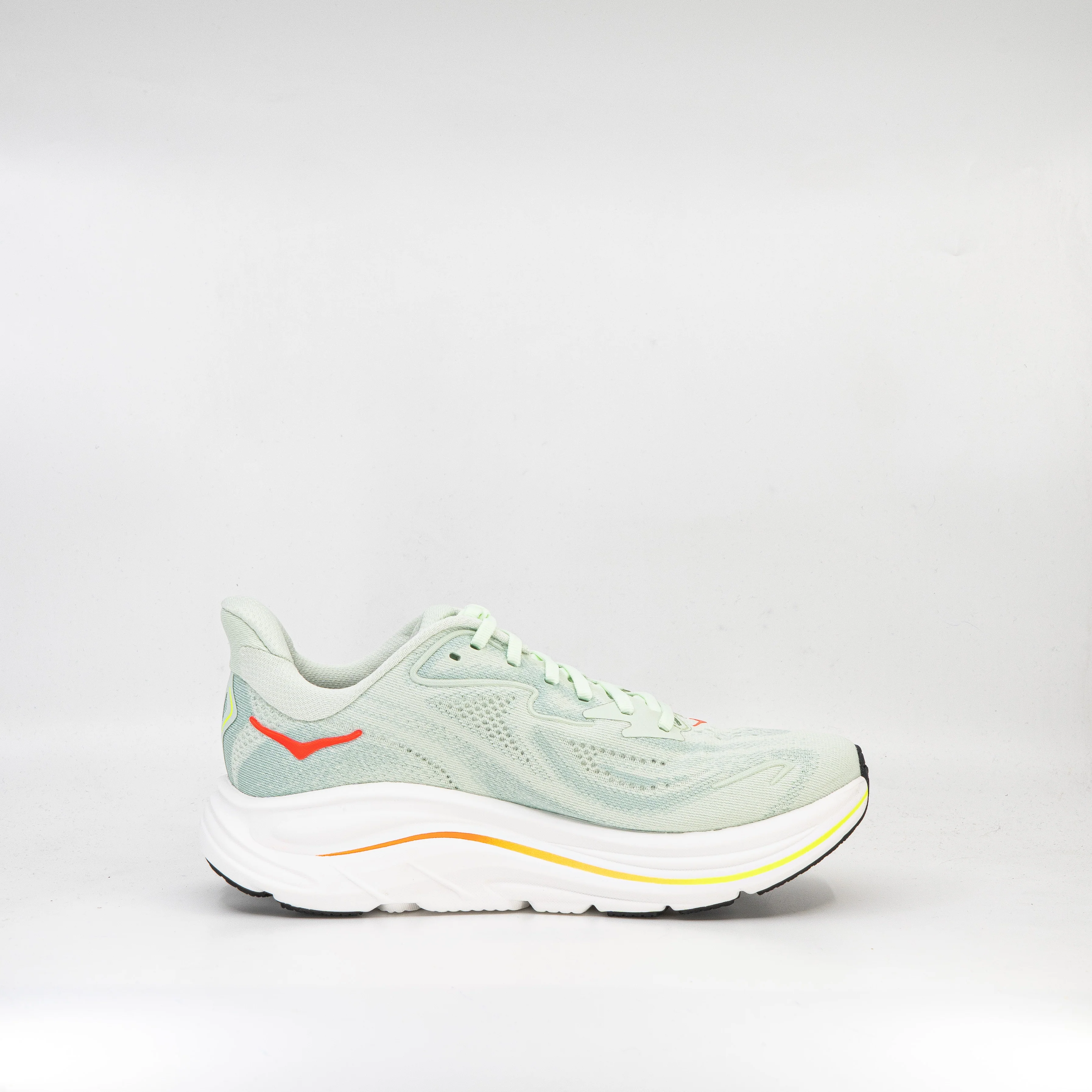 Hoka Clifton 10 (D wide) Womens Sea Glass/ Neon Flame - Image 3