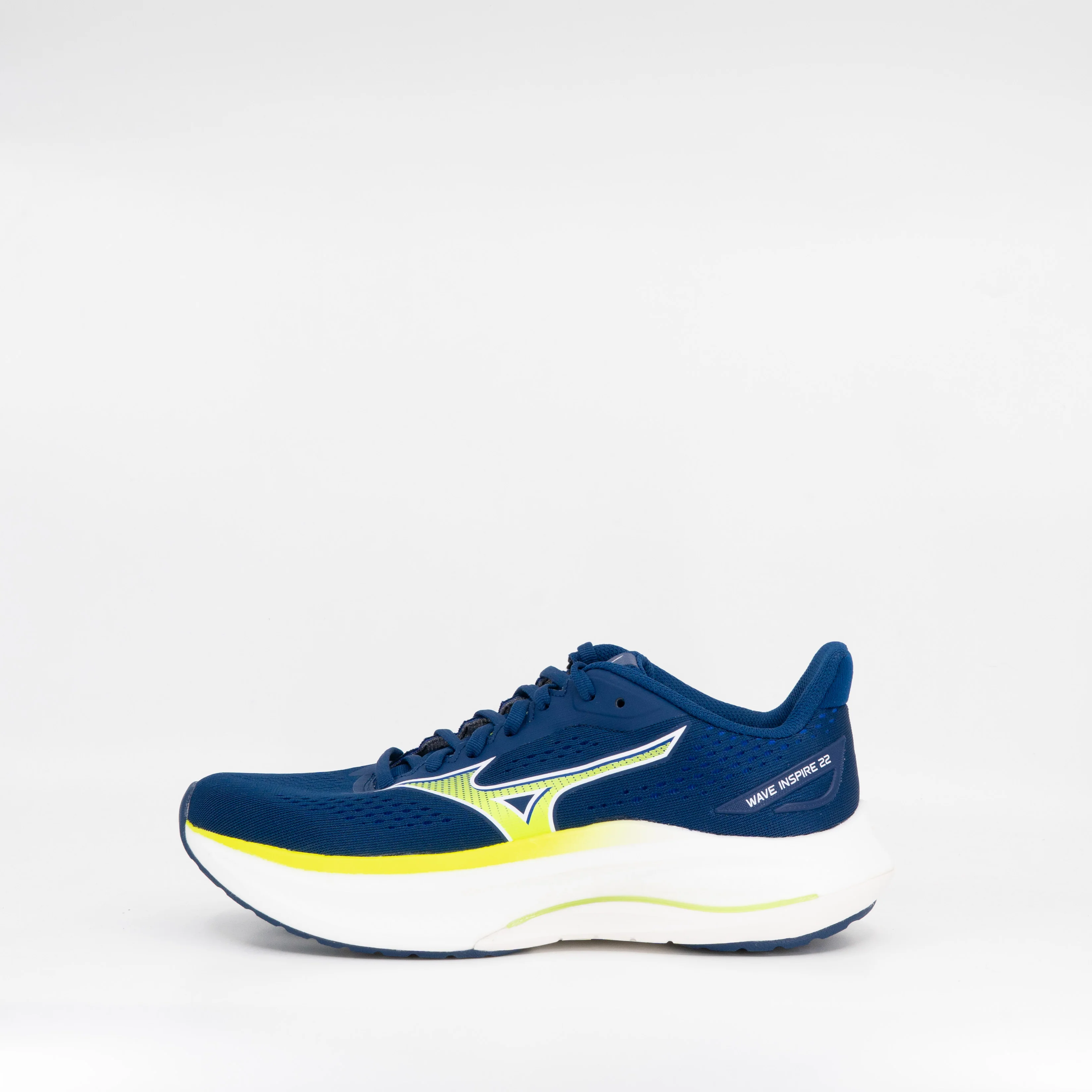 Mizuno Wave Inspire 22 (2E Wide) Mens Estate Blue/Lightning Yellow/Lightning Yellow - Image 2