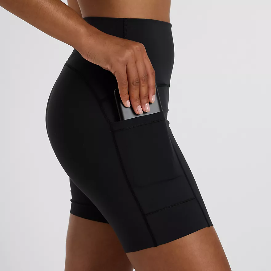 New Balance Sleek Pocket High Rise Short 6" Womens Black - Image 3