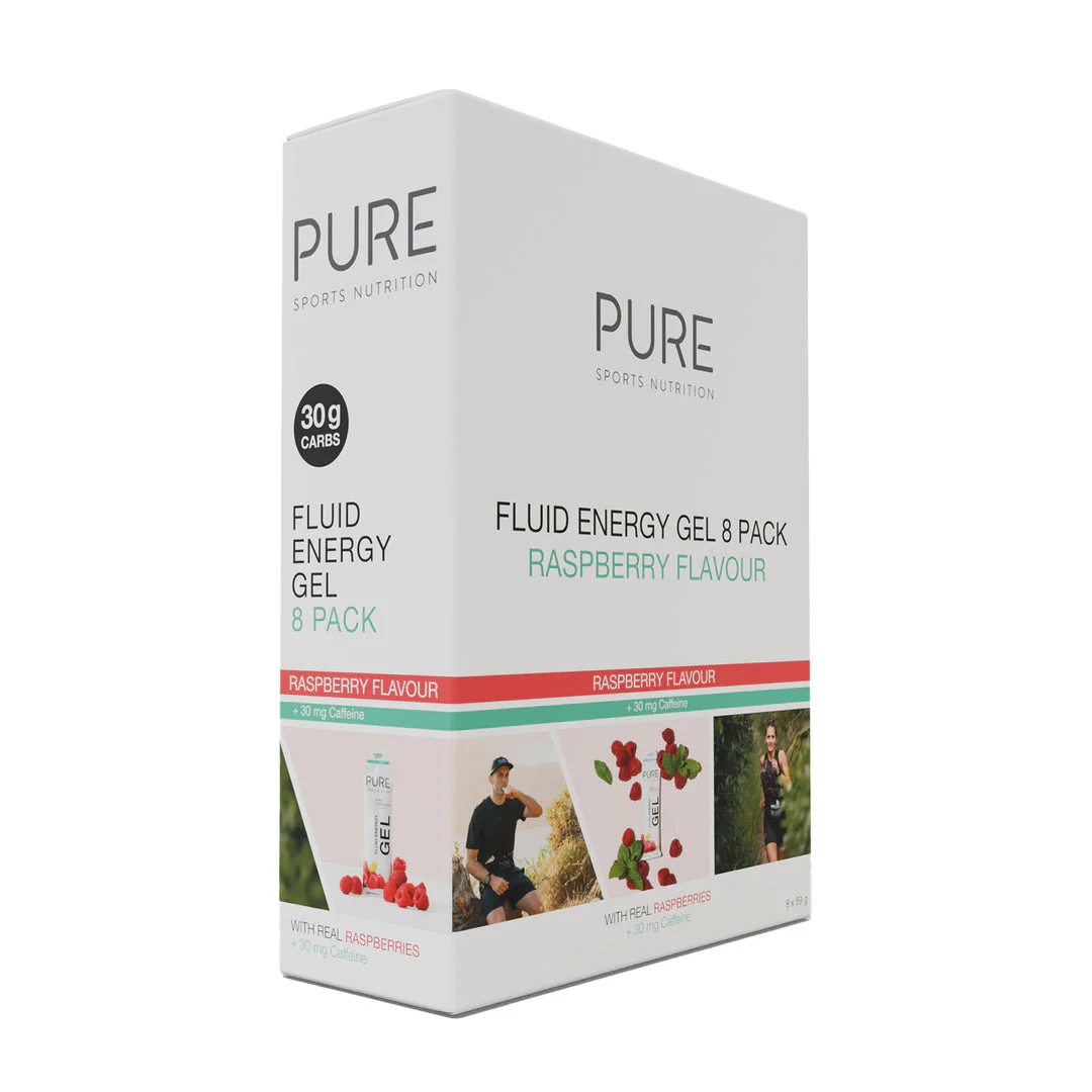 PURE Fluid Energy Gel - Raspberry + Caffeine - 8 Pack