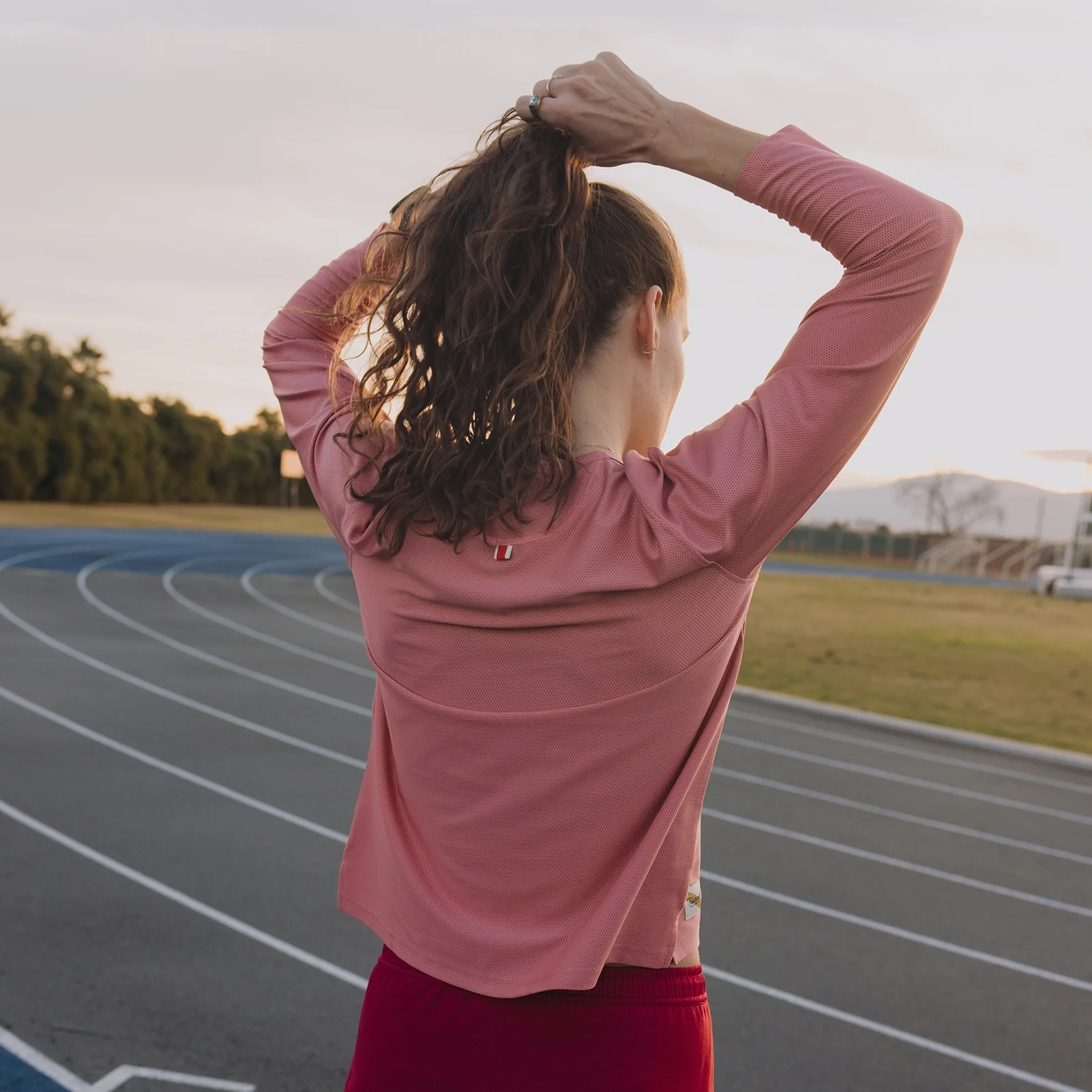 Tracksmith Van Cortlandt Long Sleeve Womens Dusty Rose/Ivory - Image 3